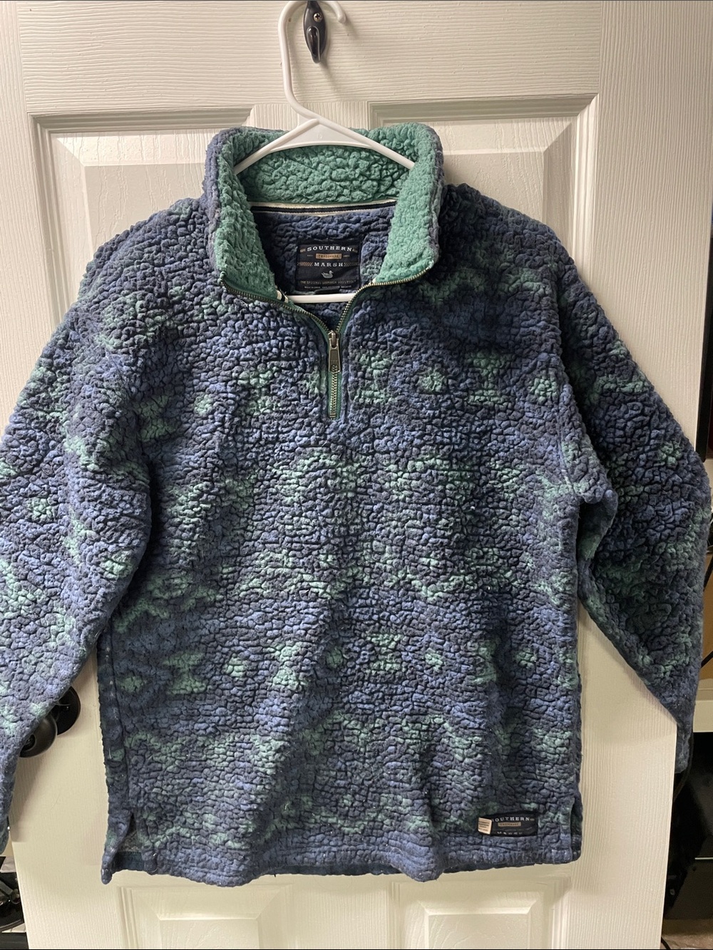 Southern Marsh Navy & Teal Textured Quarter-Zip Sherpa